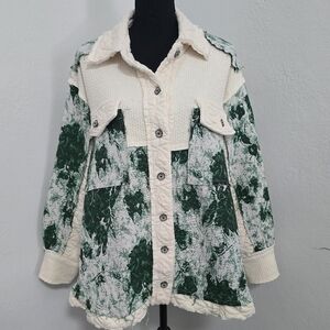 POL Quilted Patchwork Abstract Waffle Knit Exposed Raw Seam Oversized Jacket